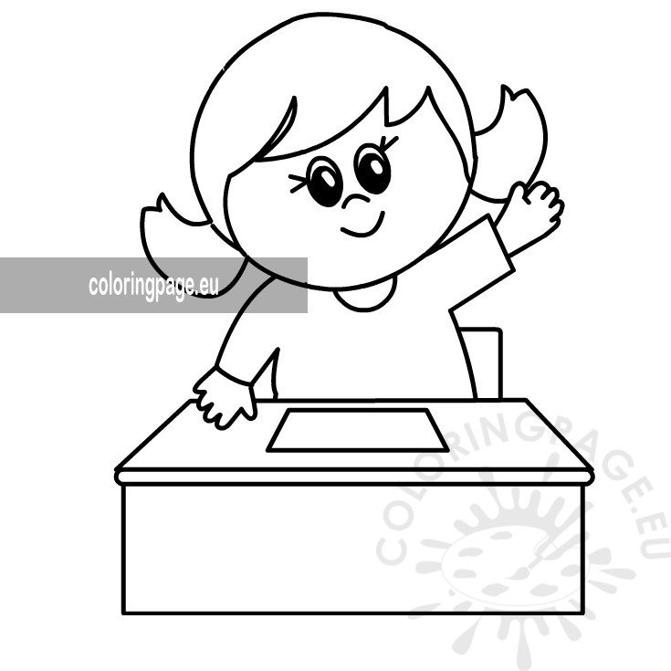 Little girl raising hand coloring page