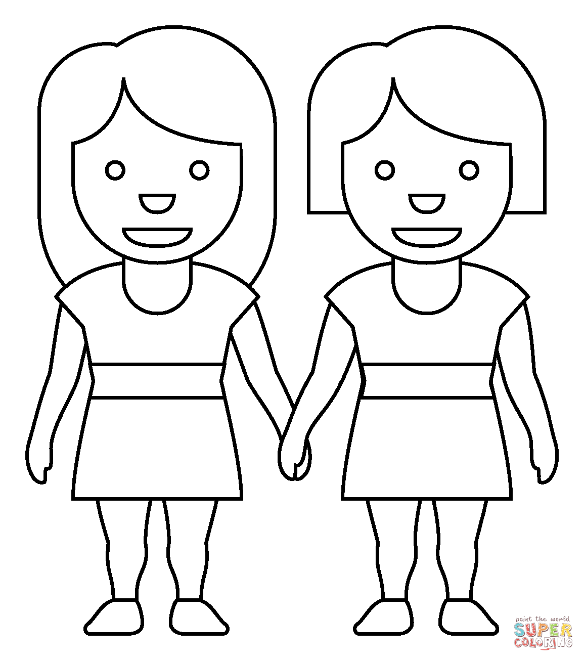 Women holding hands emoji coloring page free printable coloring pages
