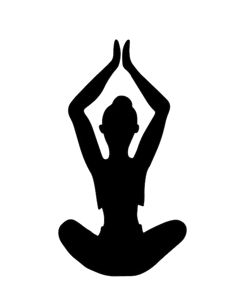 Premium vector girl sitting in the lotus position with her hands raised up healthy lifestyle sport yoga linear doodle cartoon coloring book