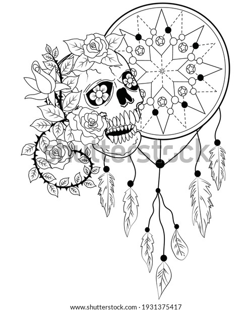 Sugar skull dream catcher flowers vector stock vector royalty free