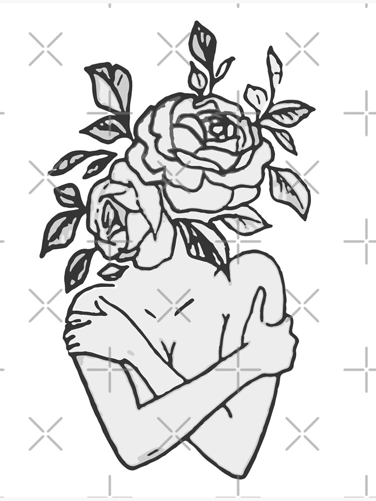 Flowers roses head woman line drawing art print for sale by linesdrawings
