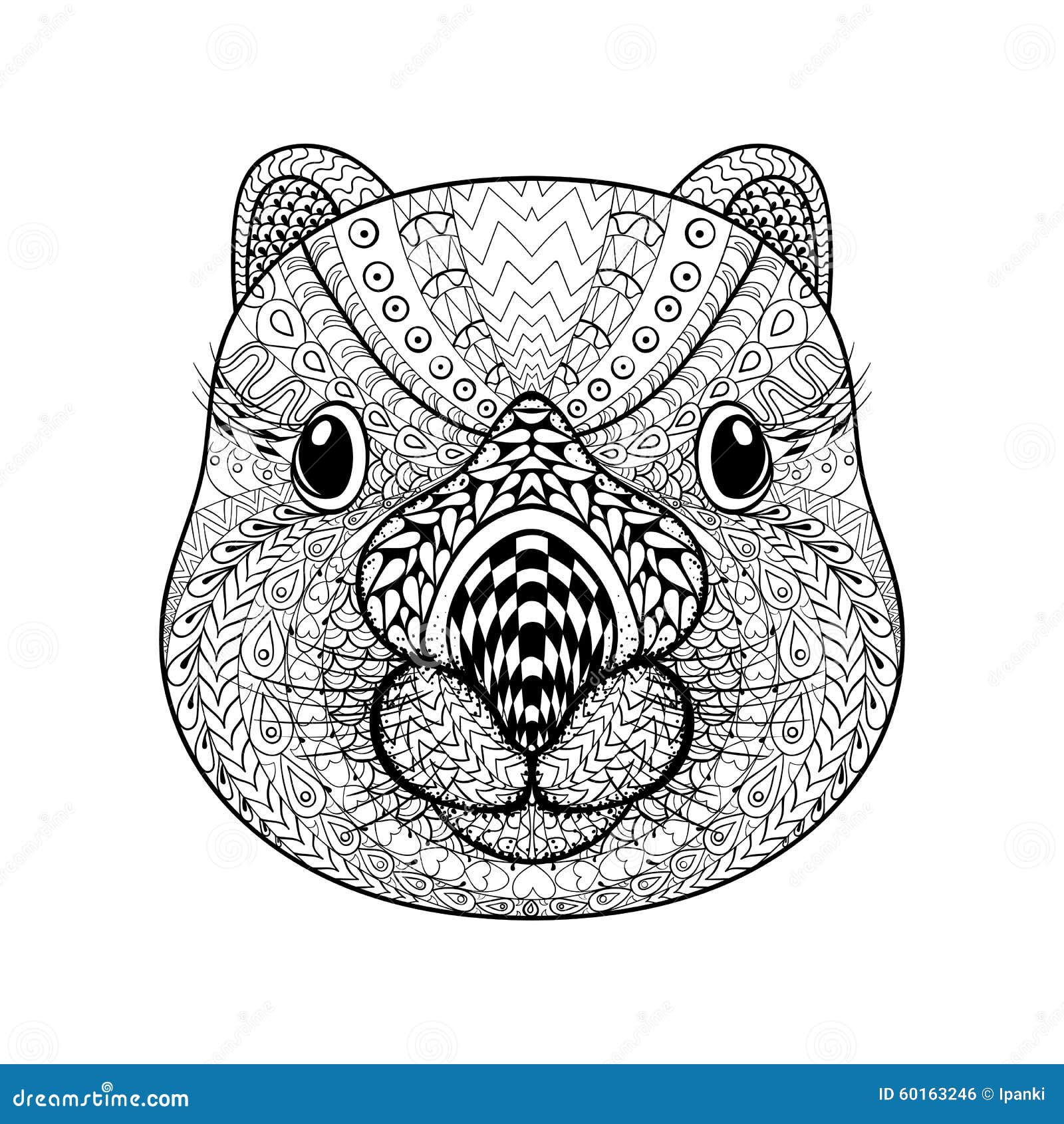 Hand drawn tribal wombat face animal totem for adult stock vector