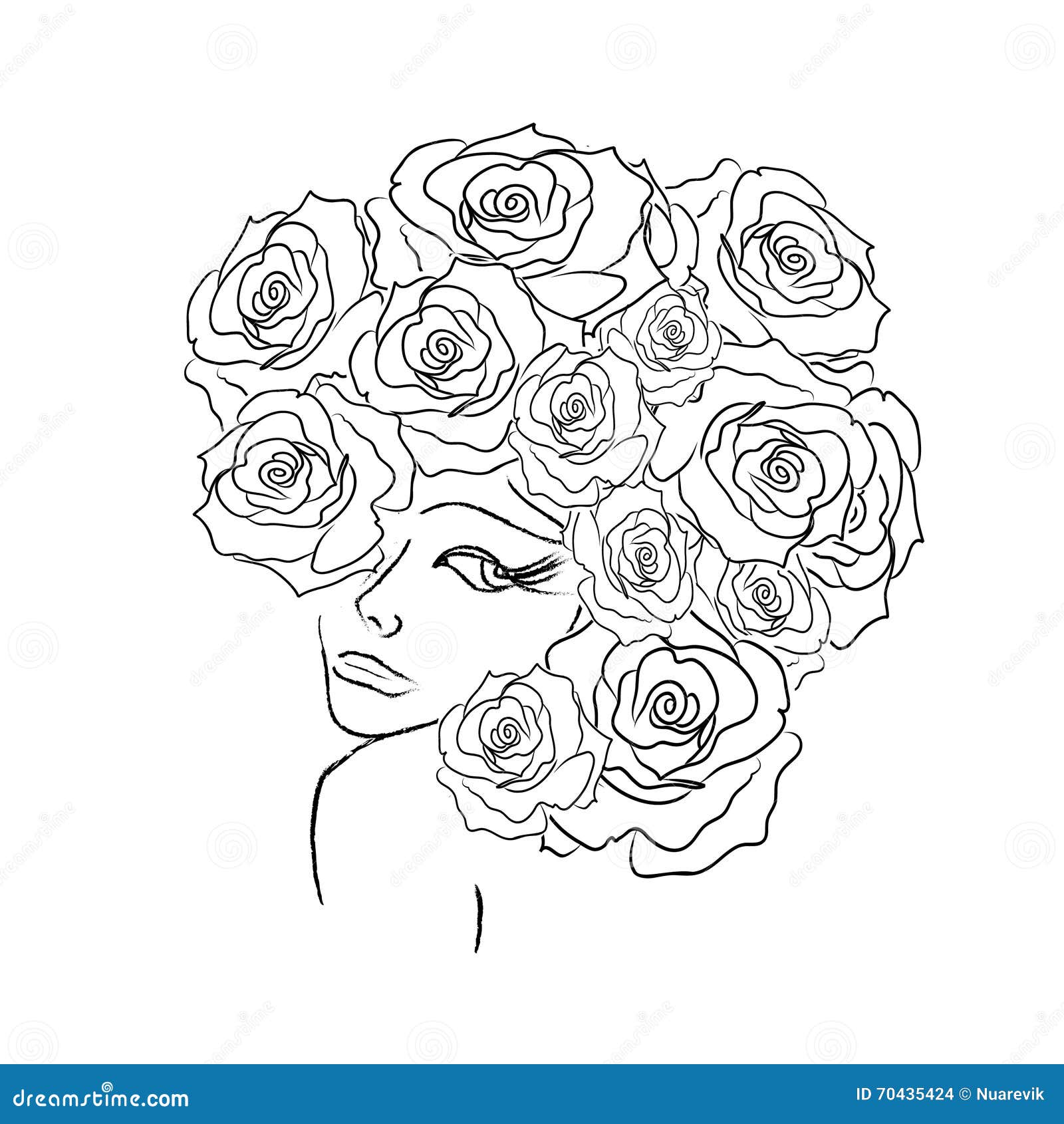 Women head with roses decorative coloring page stock illustration