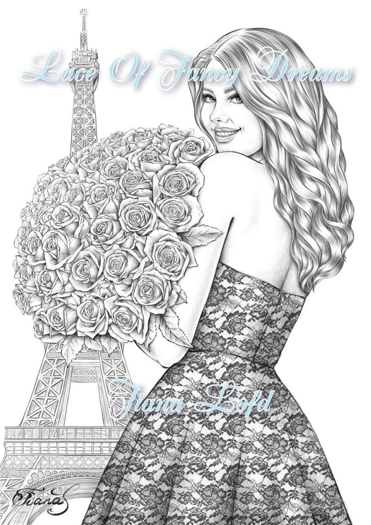 Pdf coloring page woman love flowers roses bouquet paris etsy in coloring pages disney dâ belle coloring pages coloring pages coloring pages for girls