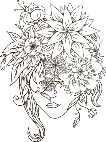 Flower head girl coloring page free printable coloring pages