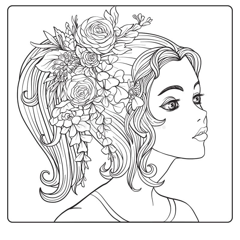 A young beautiful girl with a wreath of flowers on her head stock vector