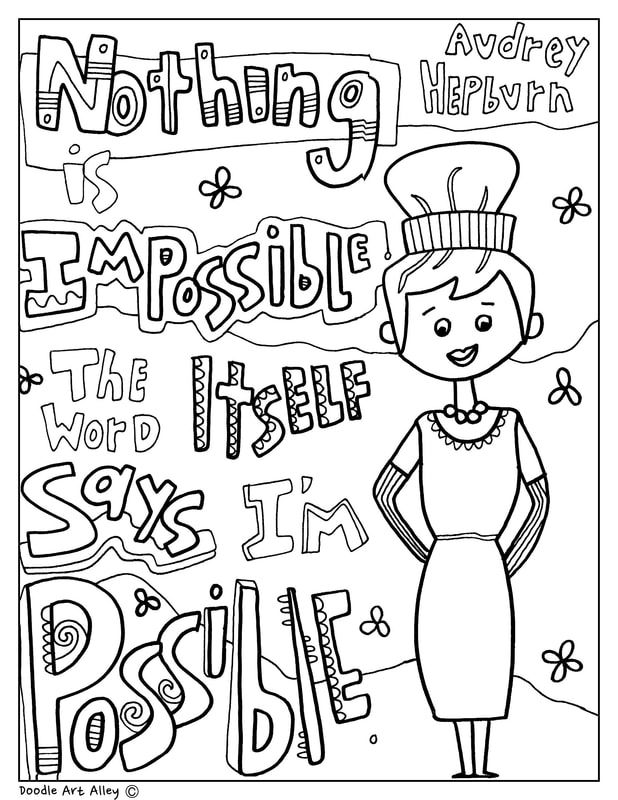 Audrey hepburn coloring page color coloring audreyhepburn womens history month women history quotes women in history