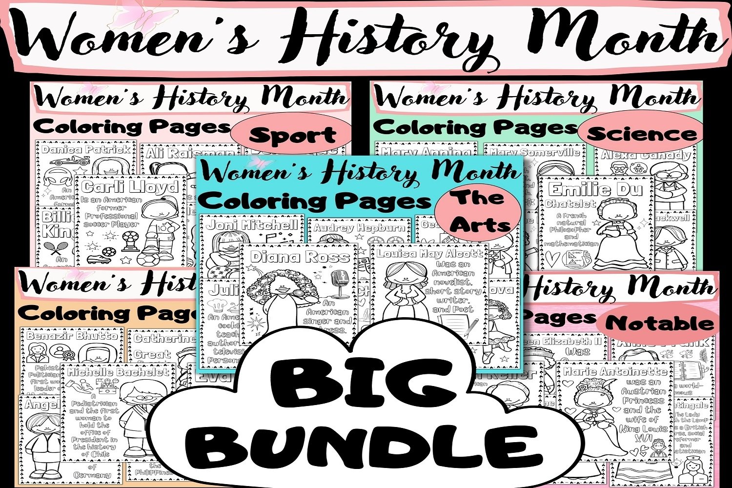 Womens history month coloring pages bundle famous women