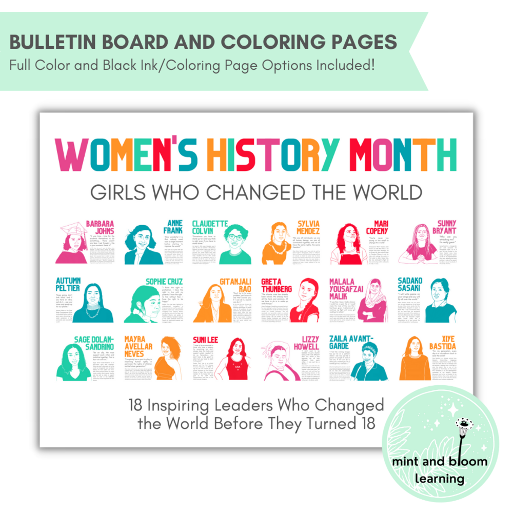 Womens history month coloring pages and posters â mint and bloom