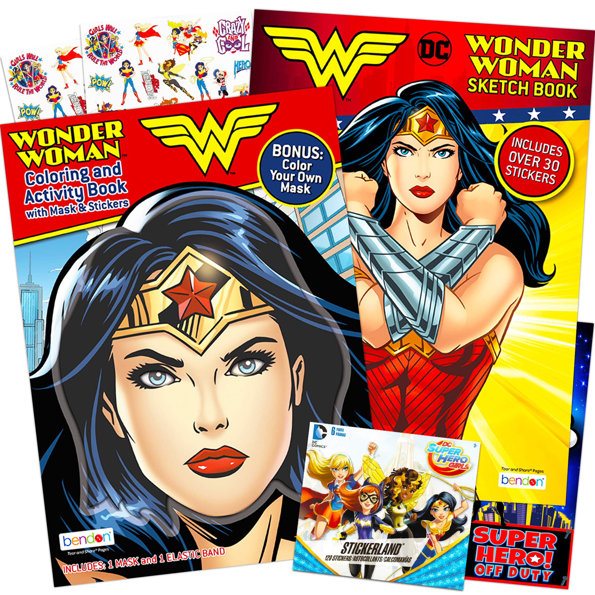 Wonder woman coloring and activity super set wonder woman books with super hero girls stickers wonder woman party pack toys games