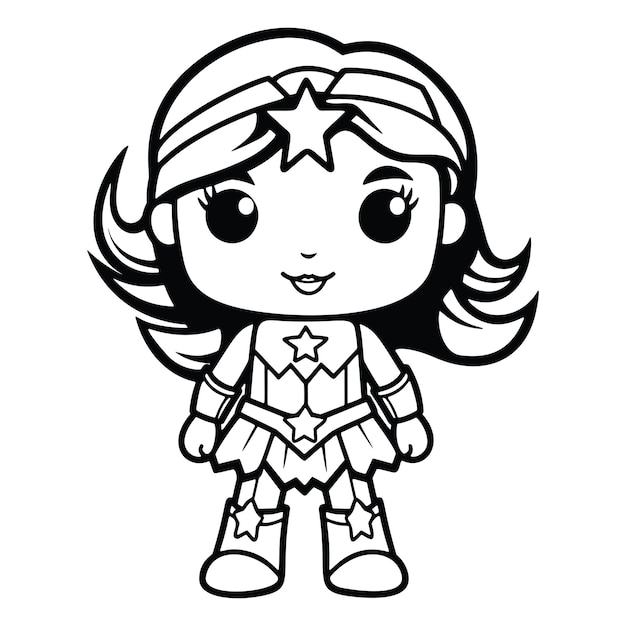 Premium vector chibi girl coloring page