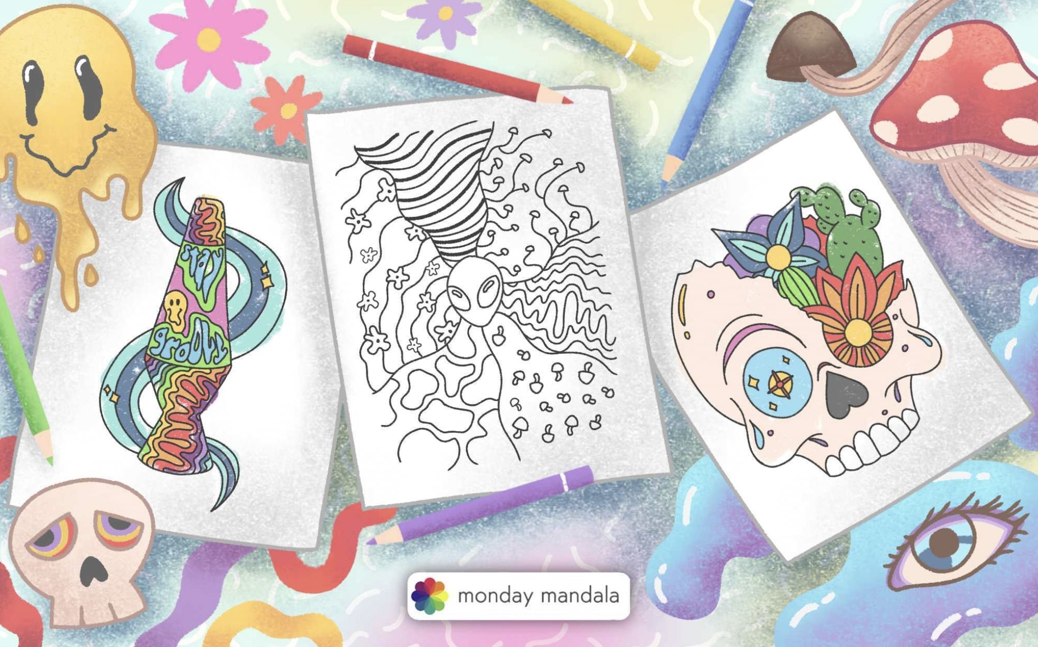 Trippy coloring pages free pdf printables