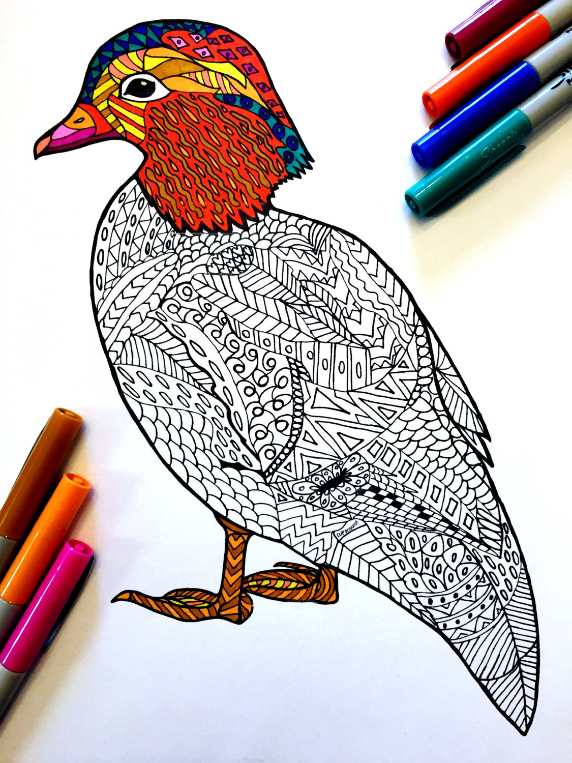 Mandarin duck â pdf zentangle coloring page â scribble stitch