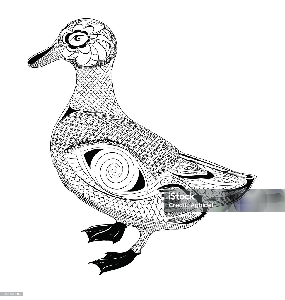 Vector duck black and white stylized bird stock illustration