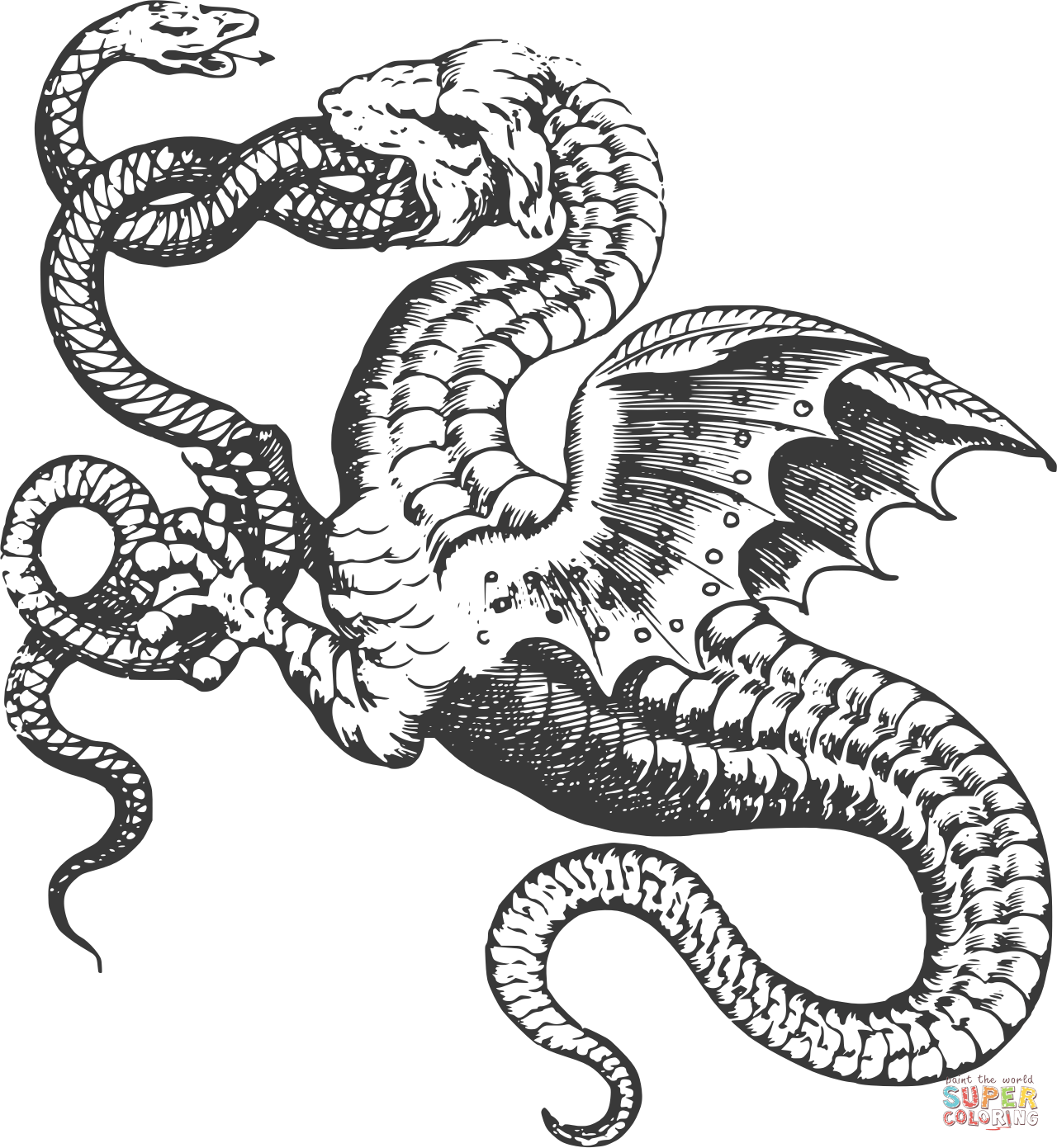 Vintage heroic victory sign dragon eats snake coloring page free printable coloring pages