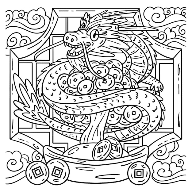 Premium vector a cute and funny coloring page of a dragon coin tree provides hours of coloring fun for children color this page is very easy suitable for little kids and