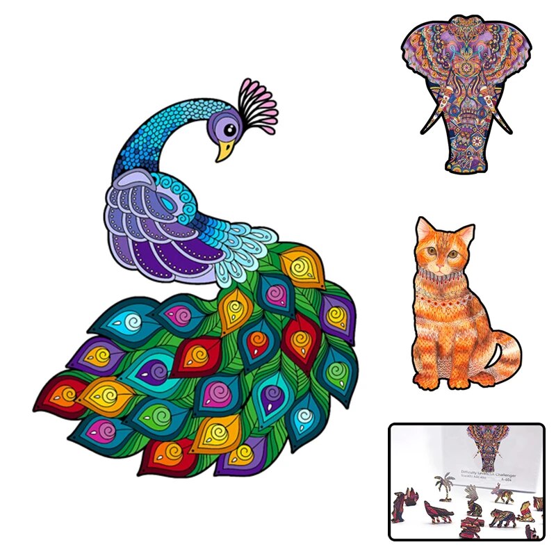 Hippocampus jigsaw wooden puzzle animals of jungle diy gift cartoon toy fox dragon for adults and kids educational