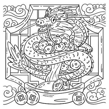 Premium vector a cute and funny coloring page of a dragon coin tree provides hours of coloring fun for children color this page is very easy suitable for little kids and