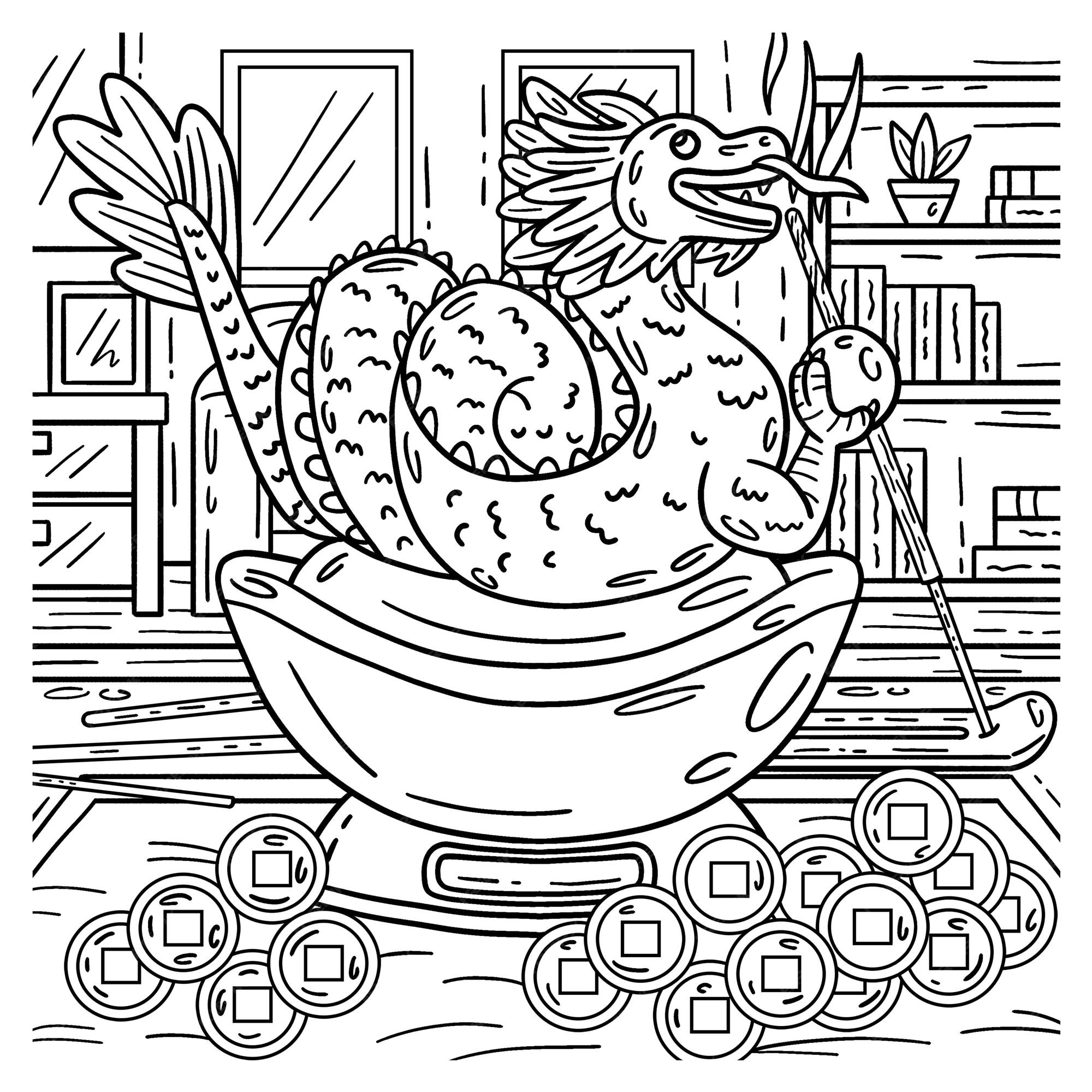 Premium vector a cute and funny coloring page of a feng shui dragon statue provides hours of coloring fun for children color this page is very easy suitable for little kids