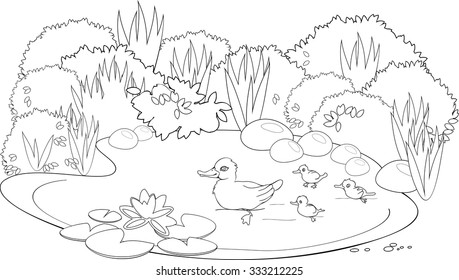 Coloring duck pond stock illustration