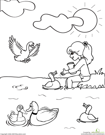 Color the feeding ducks worksheet education farm coloring pages coloring pages coloring book pages