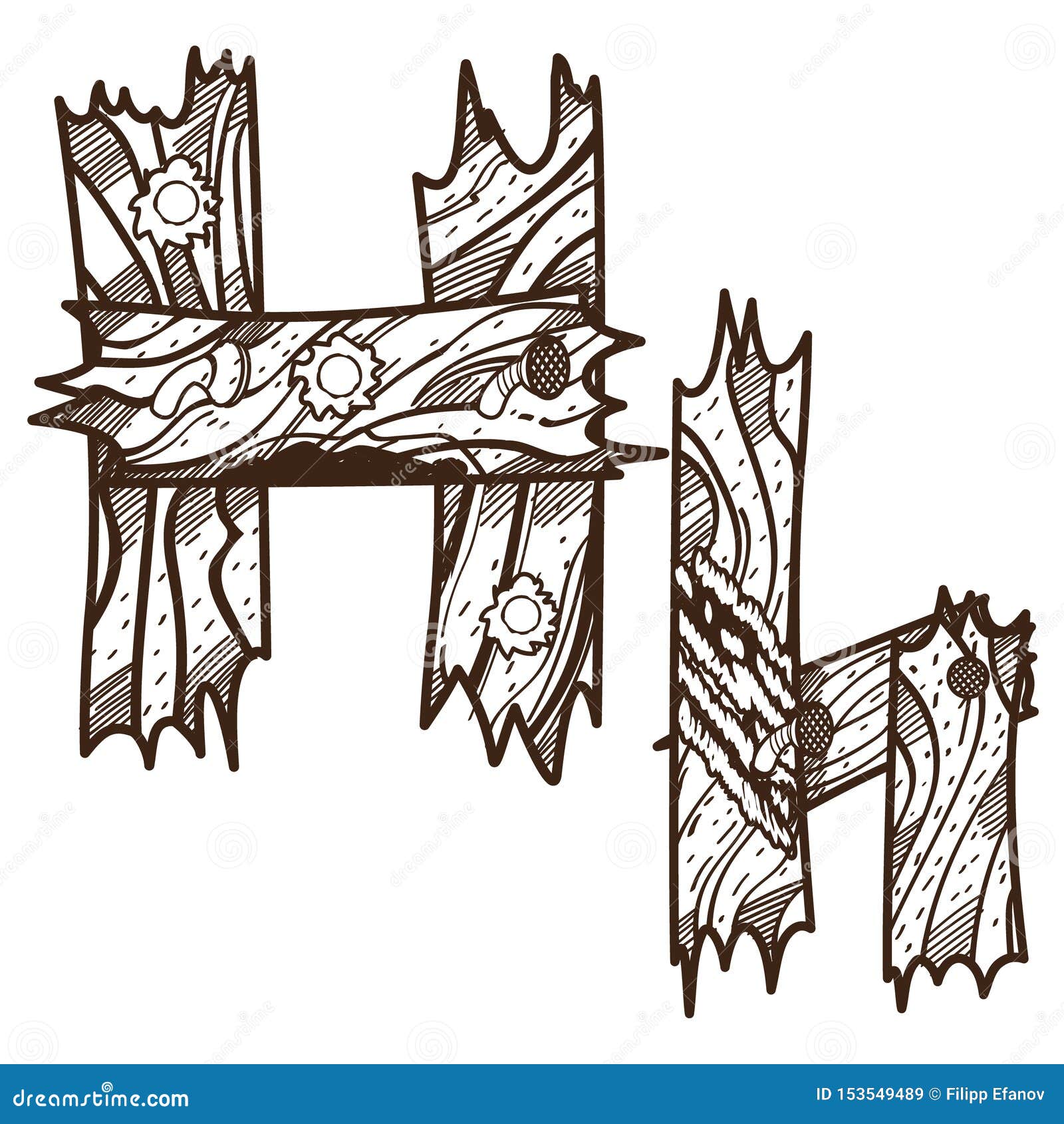 Letter h from wooden planks vector alphabet stock illustration