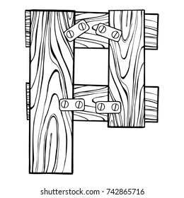 Wooden letter p engraving vector illustration stock vector royalty free