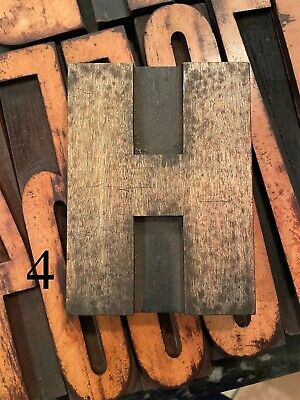 Large wood letter h letterpress print type printers vintage printing patina