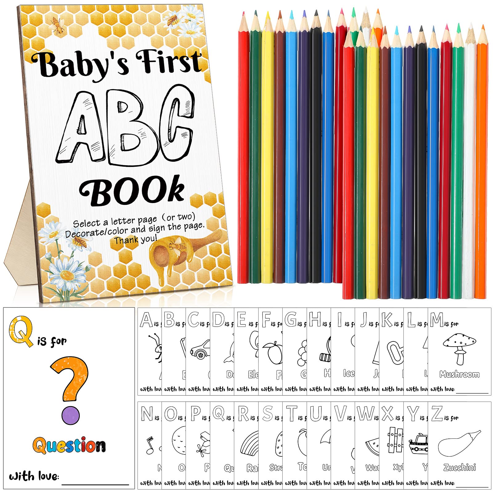 Geelin baby shower game kids abc book wooden game sign pcs baby shower coloring book kid alphabet book a to z coloring card pack colored pencil for baby shower