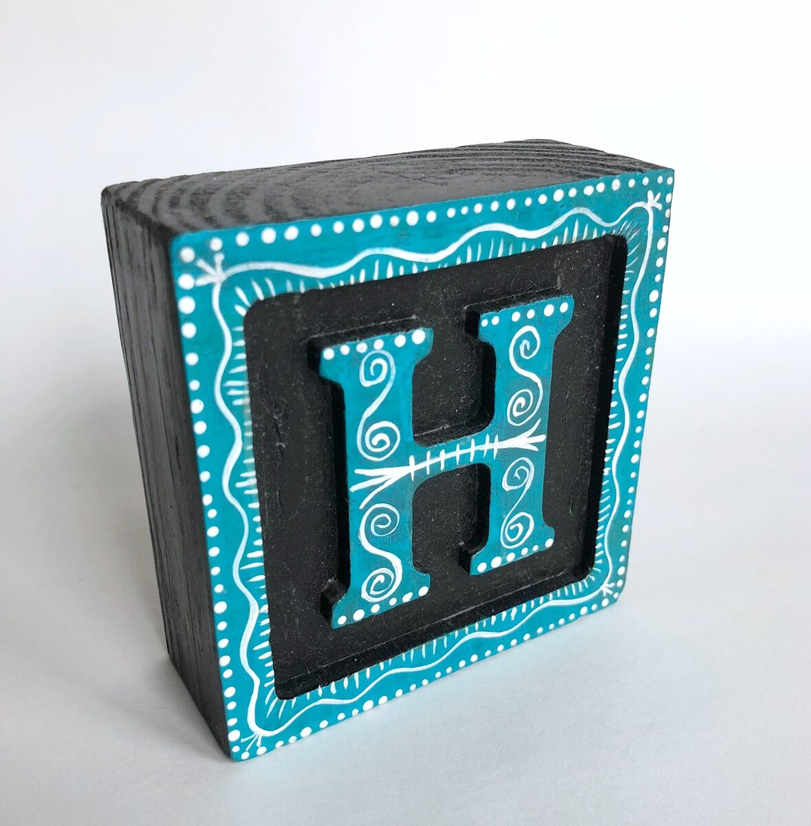 Wood initial hâ alphabet letter wooden block hand painted gift teal color