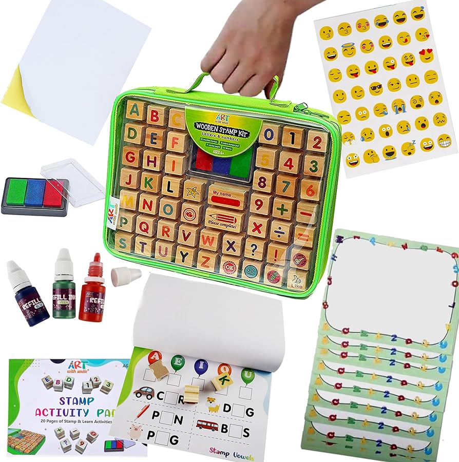 Large wooden stamp premium set for kids pcs alphabet stamps letters numbers emojis