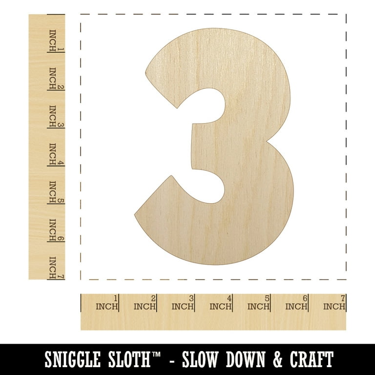 Number three fun bold font wood shape unfinished piece cutout craft diy projects