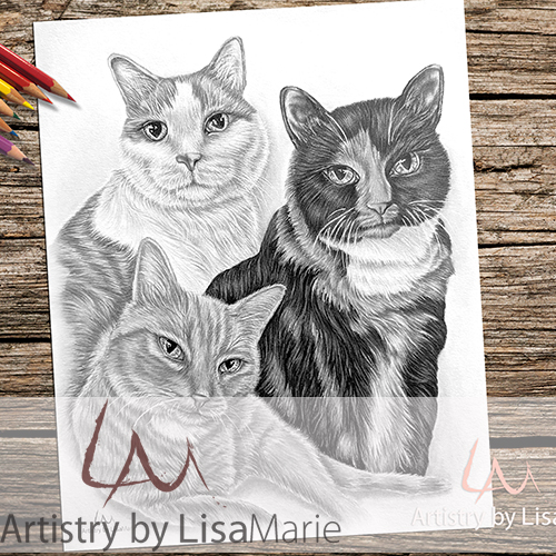 Three cats sitting printable coloring book page â artistry by lisa marie