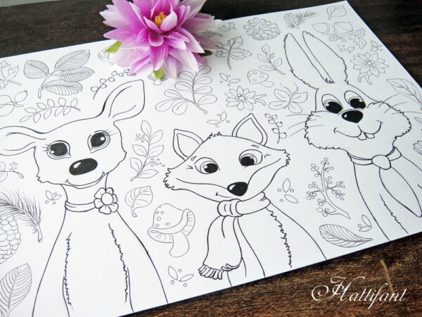 Woodland animals coloring pages for grown ups kids