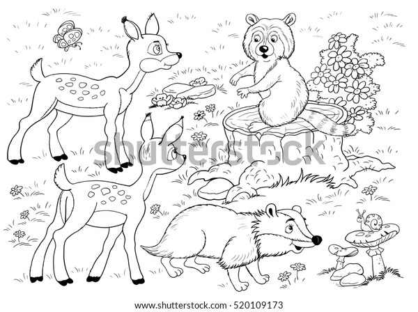 Cute woodland animals cute deer badger stock illustration