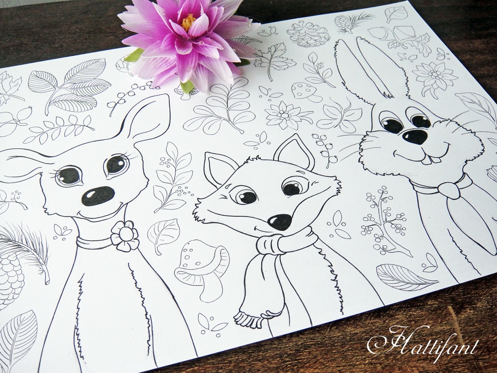 Woodland animals coloring pages for grown ups kids