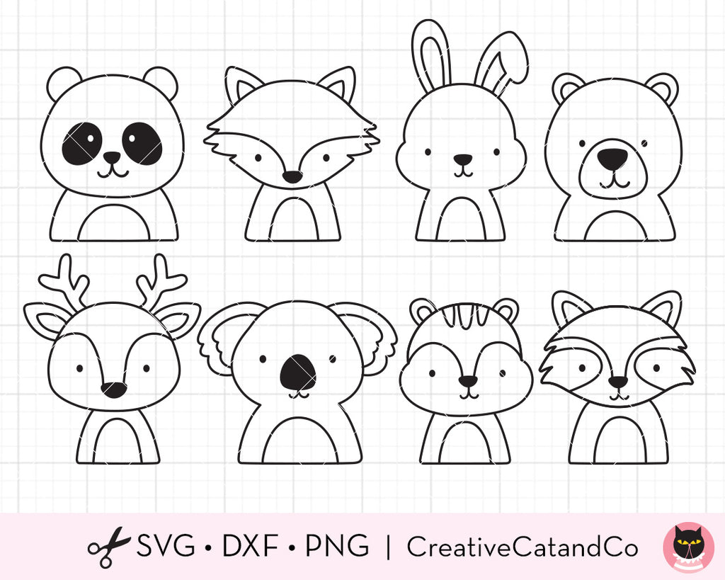 Outline woodland animal faces for coloring svg