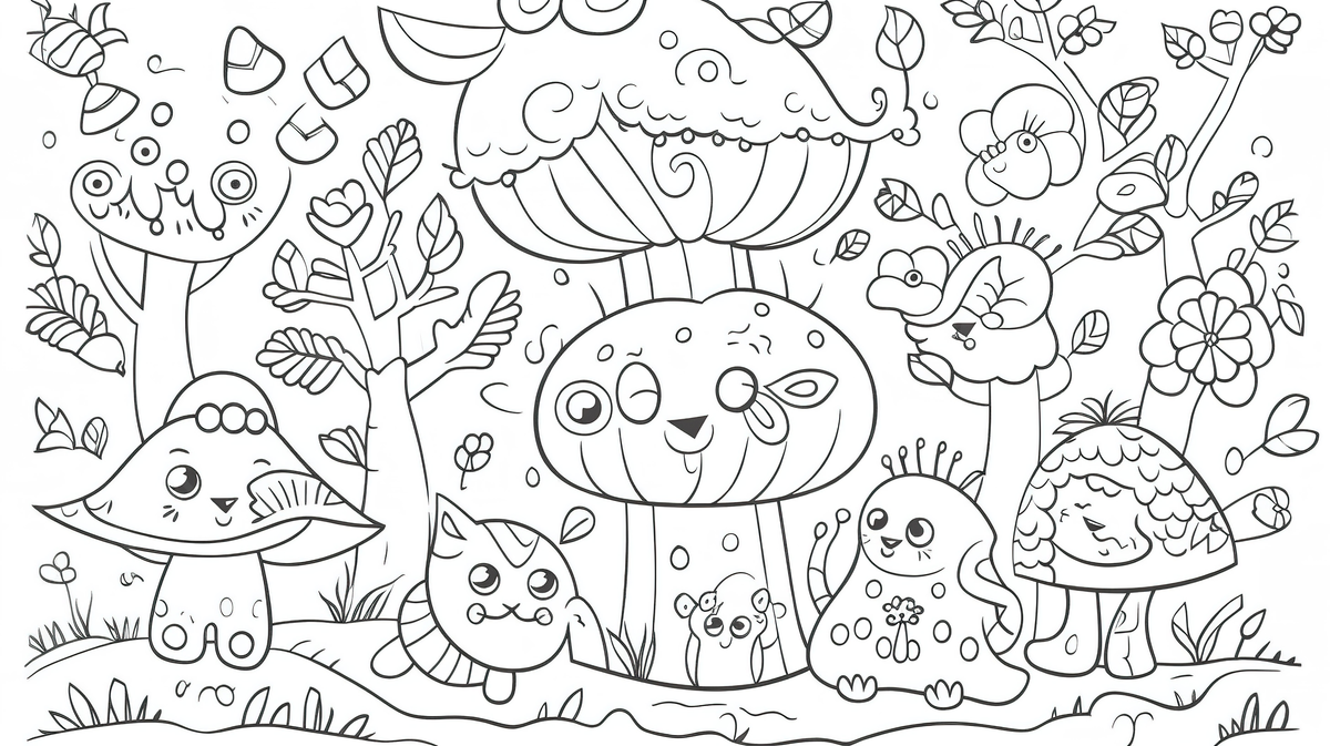 Black and white image of a woodland coloring page background coloring picture for kindergarten background image and wallpaper for free download