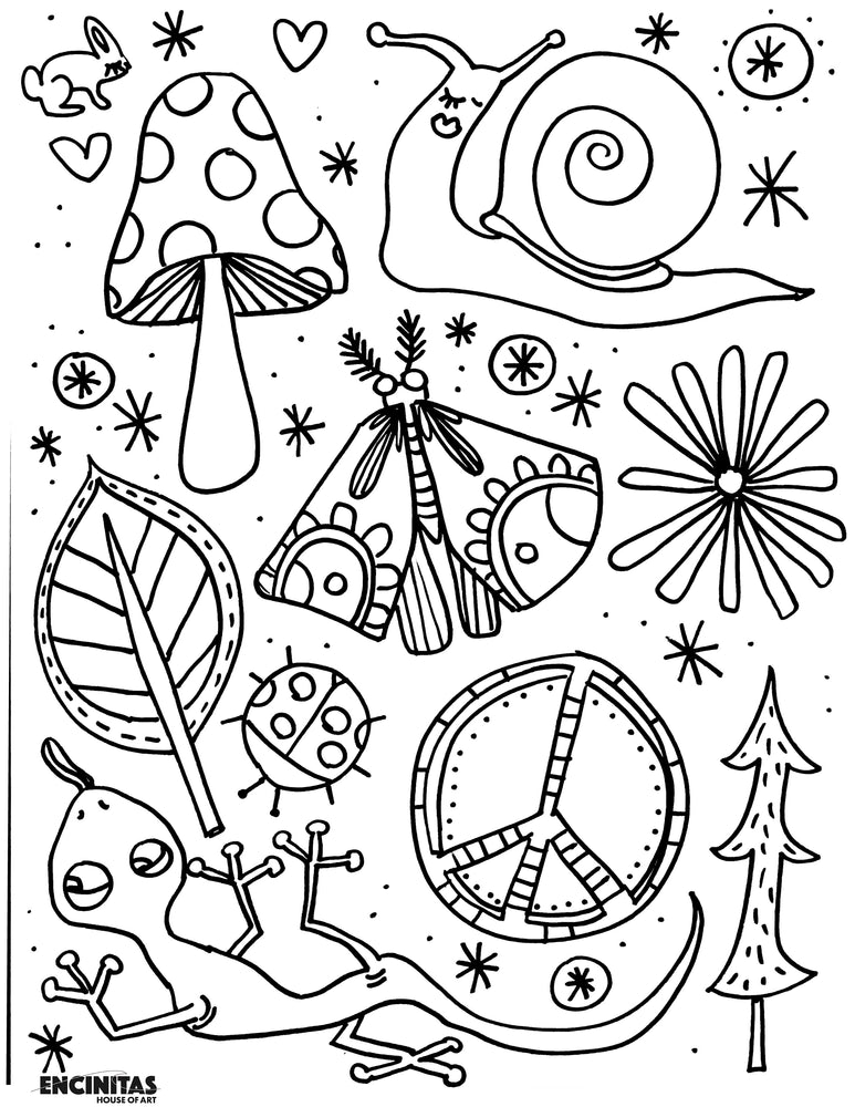 Peaceful woodland crawlers coloring page â encinitas house of art