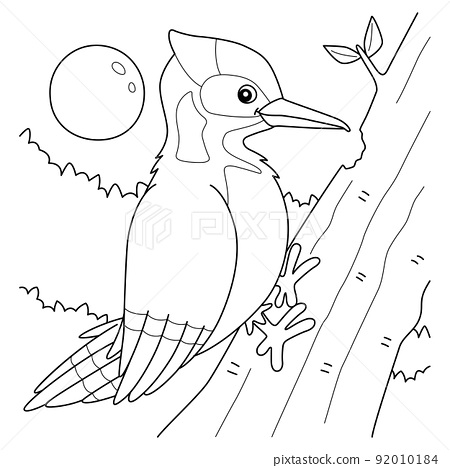 Woodpecker bird animal coloring page for kids