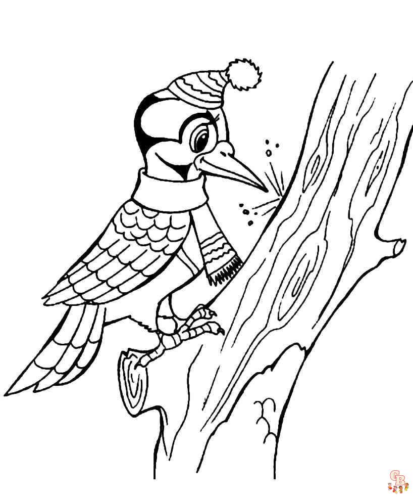 Printable woodpecker coloring pages free for kids and adults