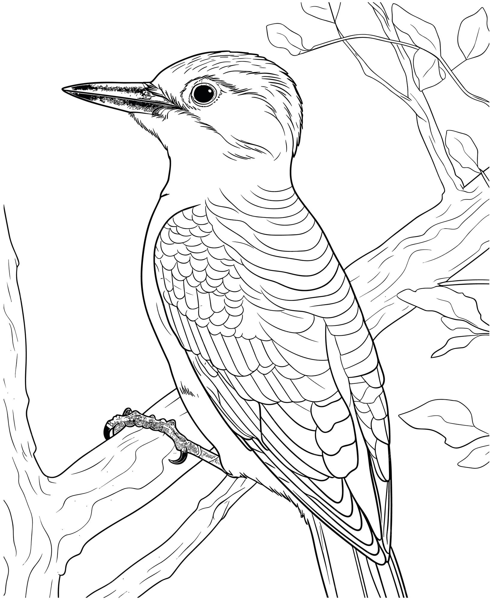 Premium vector woodpecker coloring page