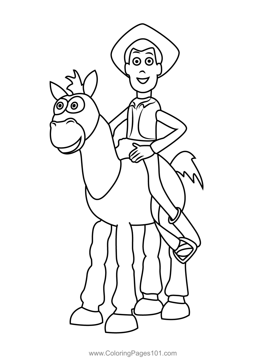 Woody sitting on bullseye coloring page for kids