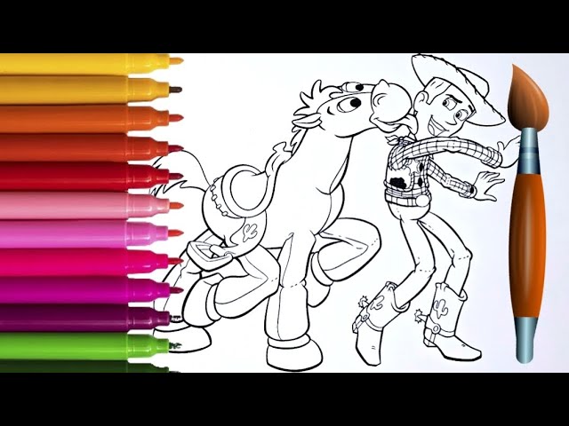 How to color woody and bullseye coloring for kids and toddlers disney toy story