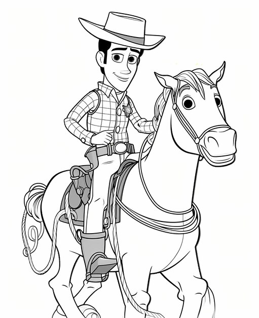 Premium ai image kids cartoon coloring book cowboy outline