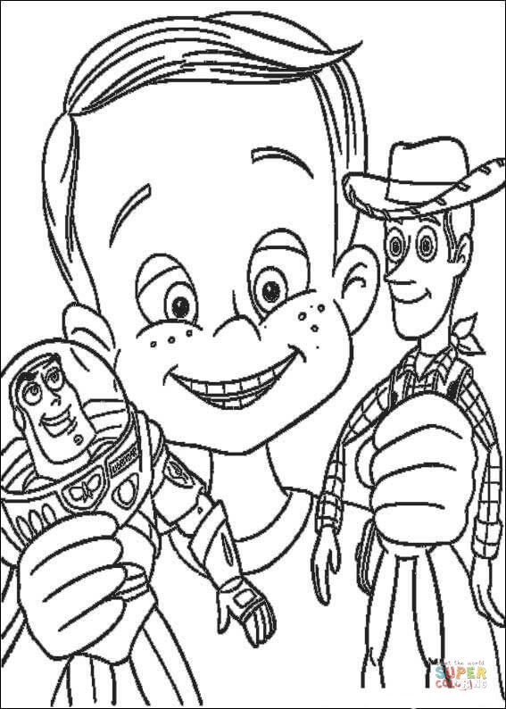 Andy has buzz lightyear and woody sheriff coloring page free printable coloring pages