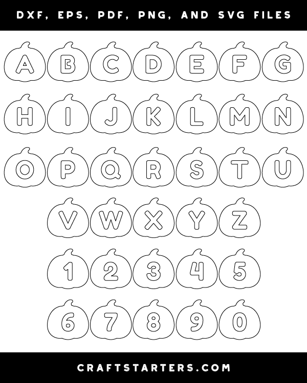 Pumpkin letter and number outline patterns dfx eps pdf png and svg cut files