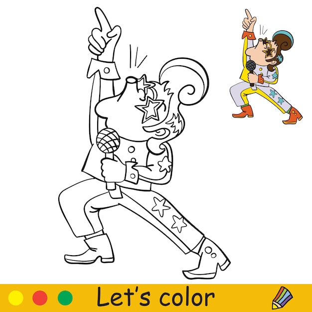 Premium vector coloring with template halloween retro disco singer