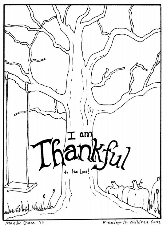 Thankful tree coloring page