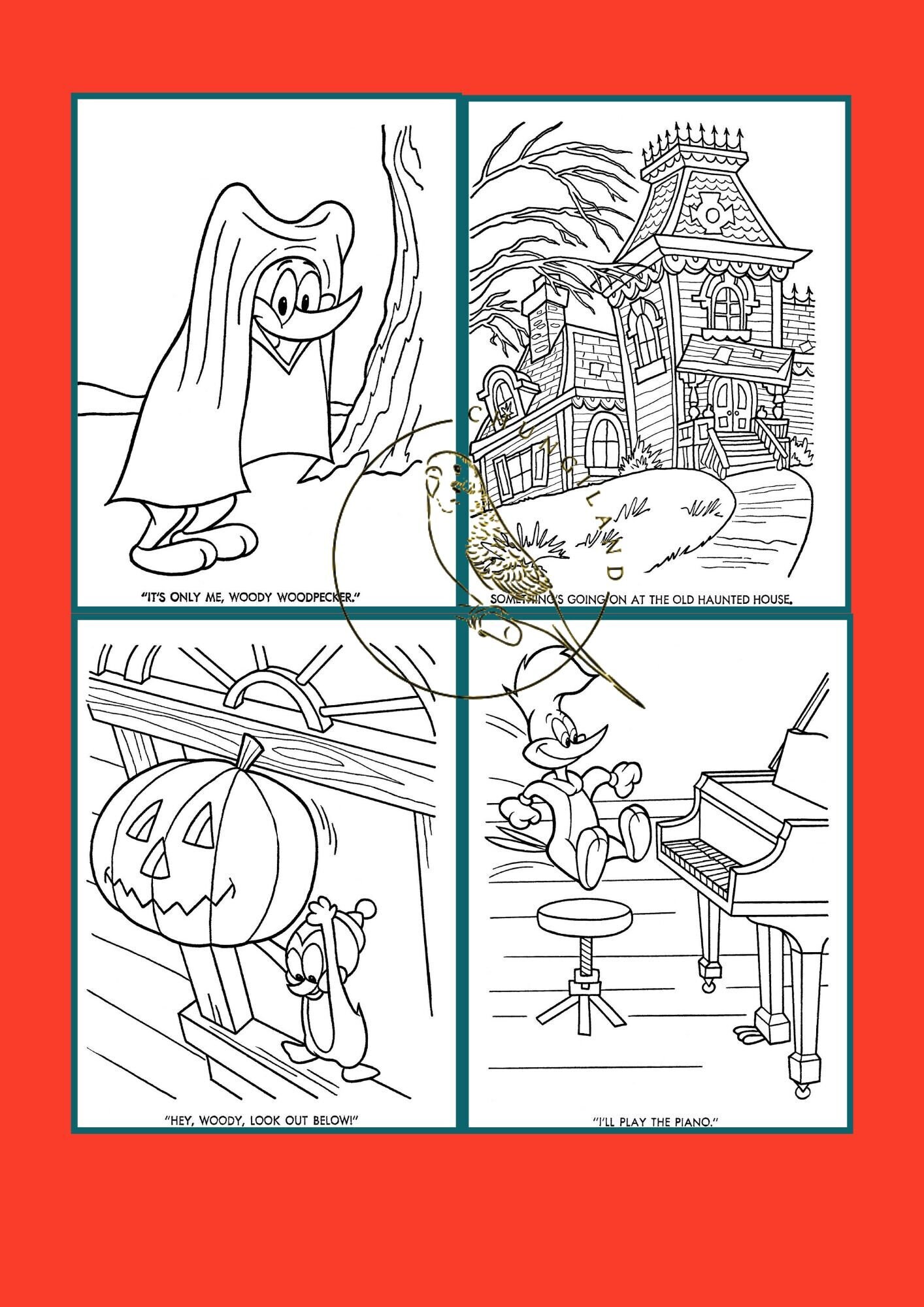 Vintage coloring book woody woodpecker spook